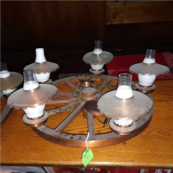 Original The Fireplace Restaurant - 5 Globe Wagon Wheel Chandelier