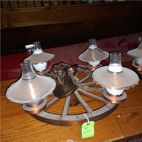 Original The Fireplace Restaurant - 4 Globe Wagon Wheel Chandelier
