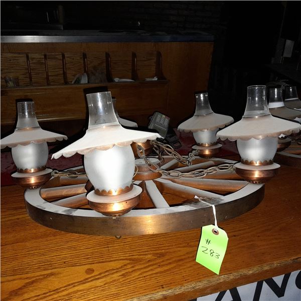 Original The Fireplace Restaurant - 5 Globe Wagon Wheel Chandelier