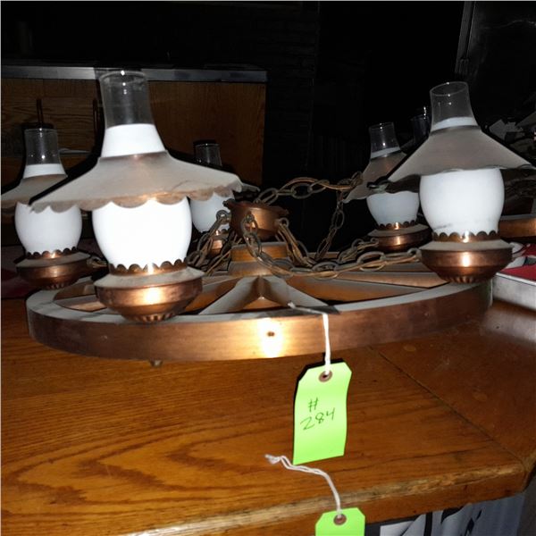 Original The Fireplace Restaurant - 5 Globe Wagon Wheel Chandelier