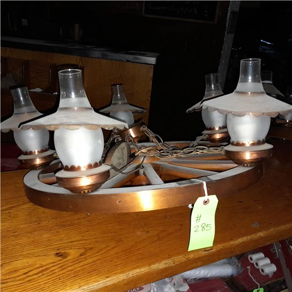 Original The Fireplace Restaurant - 5 Globe Wagon Wheel Chandelier