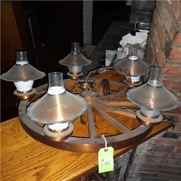 Original The Fireplace Restaurant - 5 Globe Wagon Wheel Chandelier