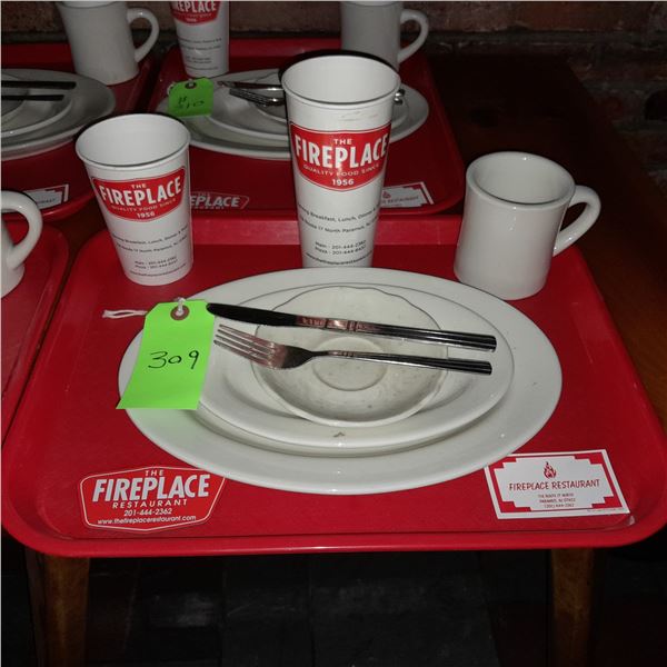 Original The Fireplace Restaurant - Place Seating W/ Tray, 2 Cups, 4 China Pieces, 2 Flatware, 1 Mag