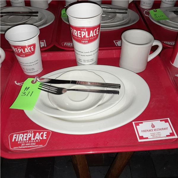 Original The Fireplace Restaurant - Place Seating W/ Tray, 2 Cups, 4 China Pieces, 2 Flatware, 1 Mag