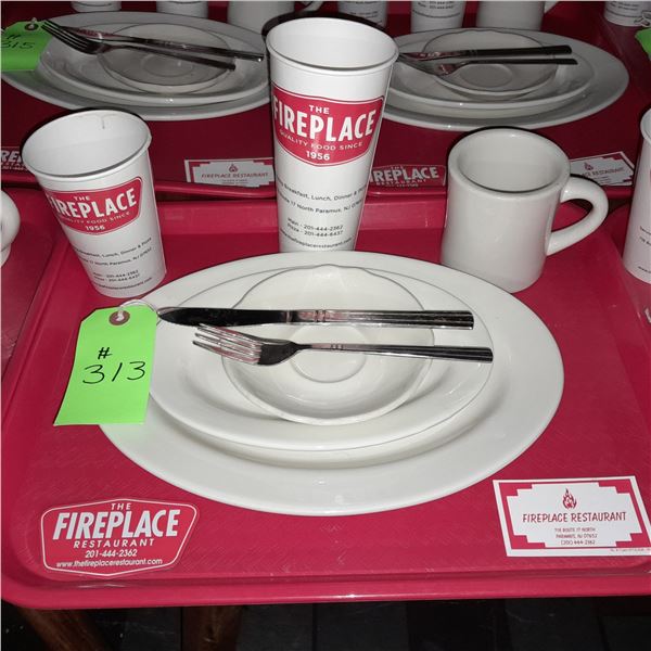 Original The Fireplace Restaurant - Place Seating W/ Tray, 2 Cups, 4 China Pieces, 2 Flatware, 1 Mag