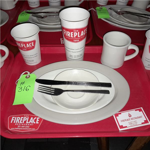 Original The Fireplace Restaurant - Place Seating W/ Tray, 2 Cups, 4 China Pieces, 2 Flatware, 1 Mag