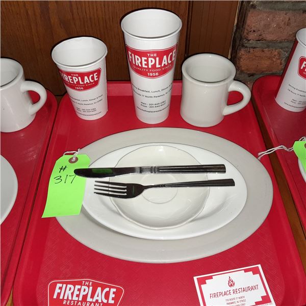 Original The Fireplace Restaurant - Place Seating W/ Tray, 2 Cups, 4 China Pieces, 2 Flatware, 1 Mag