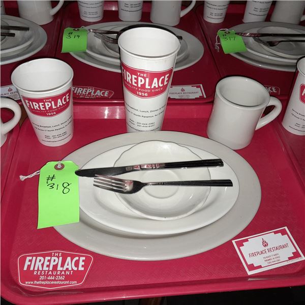 Original The Fireplace Restaurant - Place Seating W/ Tray, 2 Cups, 4 China Pieces, 2 Flatware, 1 Mag