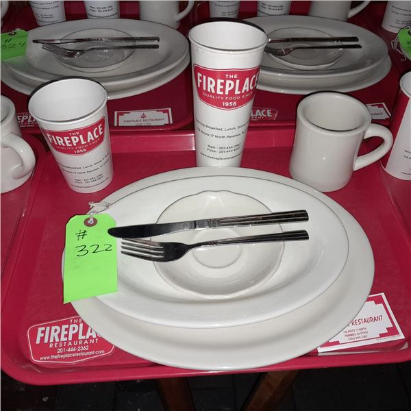 Original The Fireplace Restaurant - Place Seating W/ Tray, 2 Cups, 4 China Pieces, 2 Flatware, 1 Mag