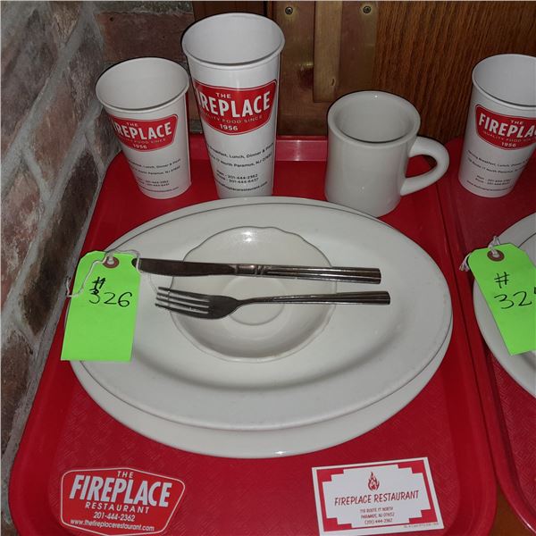 Original The Fireplace Restaurant - Place Seating W/ Tray, 2 Cups, 4 China Pieces, 2 Flatware, 1 Mag