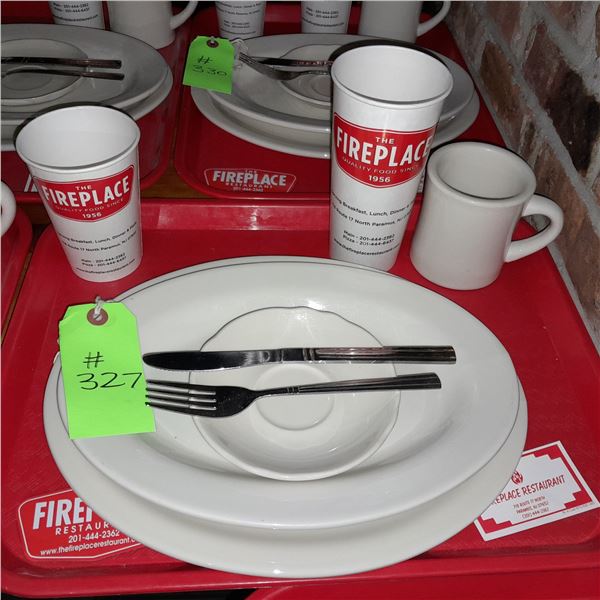 Original The Fireplace Restaurant - Place Seating W/ Tray, 2 Cups, 4 China Pieces, 2 Flatware, 1 Mag