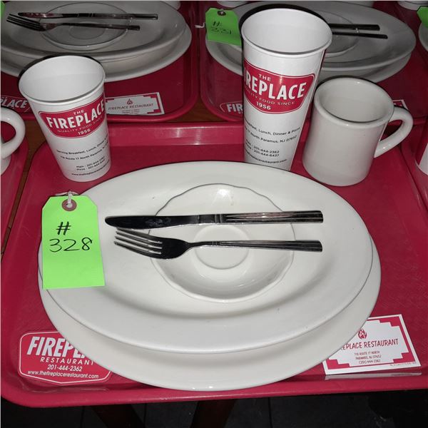 Original The Fireplace Restaurant - Place Seating W/ Tray, 2 Cups, 4 China Pieces, 2 Flatware, 1 Mag