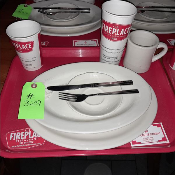 Original The Fireplace Restaurant - Place Seating W/ Tray, 2 Cups, 4 China Pieces, 2 Flatware, 1 Mag