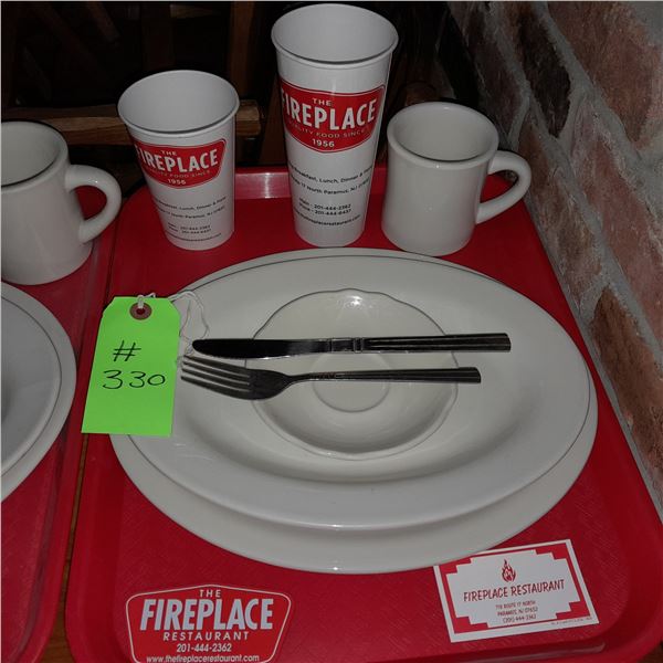 Original The Fireplace Restaurant - Place Seating W/ Tray, 2 Cups, 4 China Pieces, 2 Flatware, 1 Mag