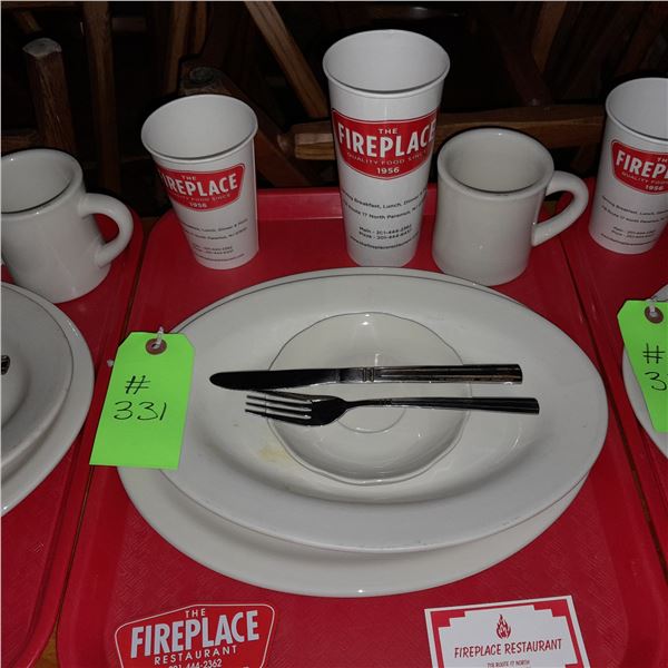 Original The Fireplace Restaurant - Place Seating W/ Tray, 2 Cups, 4 China Pieces, 2 Flatware, 1 Mag