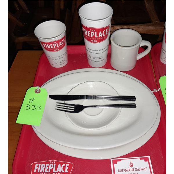 Original The Fireplace Restaurant - Place Seating W/ Tray, 2 Cups, 4 China Pieces, 2 Flatware, 1 Mag