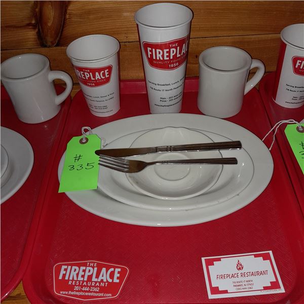 Original The Fireplace Restaurant - Place Seating W/ Tray, 2 Cups, 4 China Pieces, 2 Flatware, 1 Mag