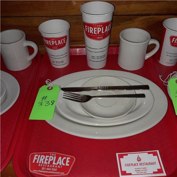 Original The Fireplace Restaurant - Place Seating W/ Tray, 2 Cups, 4 China Pieces, 2 Flatware, 1 Mag