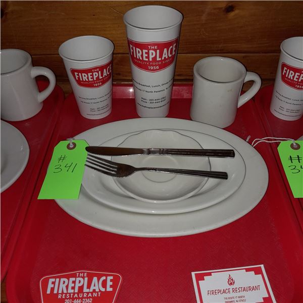 Original The Fireplace Restaurant - Place Seating W/ Tray, 2 Cups, 4 China Pieces, 2 Flatware, 1 Mag