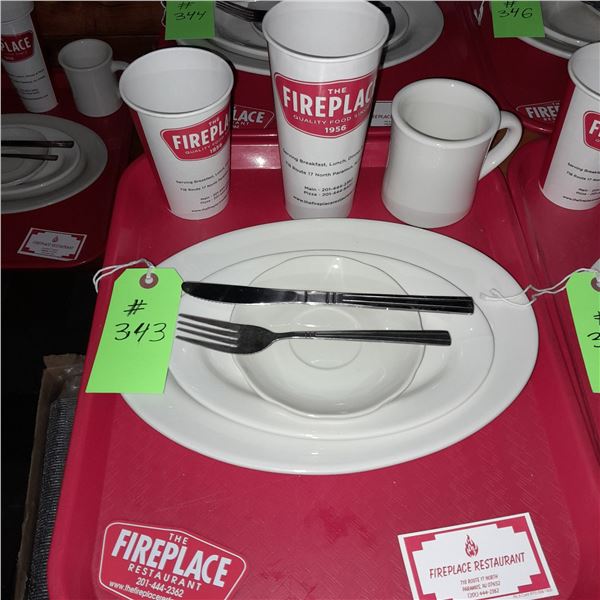 Original The Fireplace Restaurant - Place Seating W/ Tray, 2 Cups, 4 China Pieces, 2 Flatware, 1 Mag