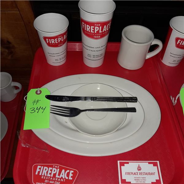 Original The Fireplace Restaurant - Place Seating W/ Tray, 2 Cups, 4 China Pieces, 2 Flatware, 1 Mag