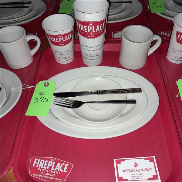 Original The Fireplace Restaurant - Place Seating W/ Tray, 2 Cups, 4 China Pieces, 2 Flatware, 1 Mag