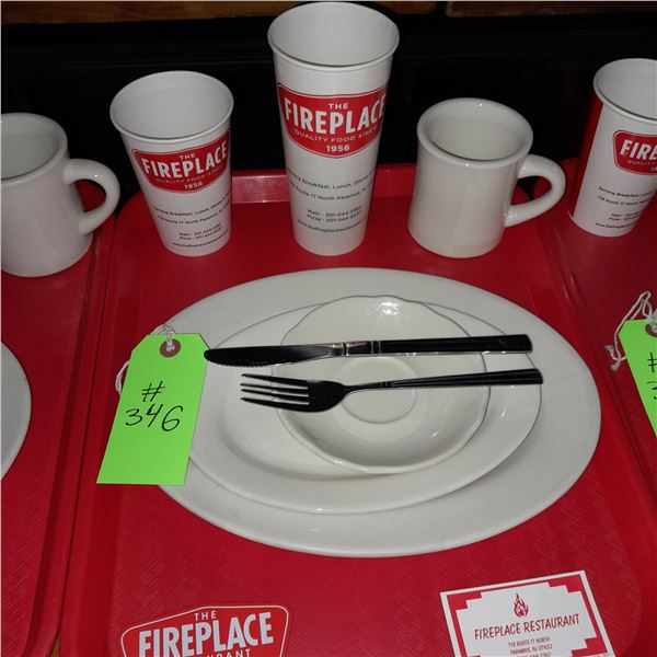 Original The Fireplace Restaurant - Place Seating W/ Tray, 2 Cups, 4 China Pieces, 2 Flatware, 1 Mag