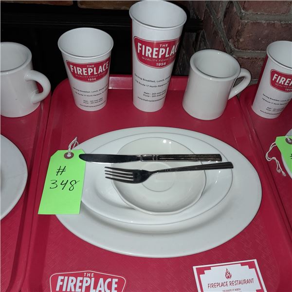 Original The Fireplace Restaurant - Place Seating W/ Tray, 2 Cups, 4 China Pieces, 2 Flatware, 1 Mag