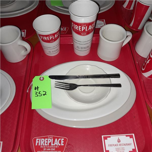 Original The Fireplace Restaurant - Place Seating W/ Tray, 2 Cups, 4 China Pieces, 2 Flatware, 1 Mag