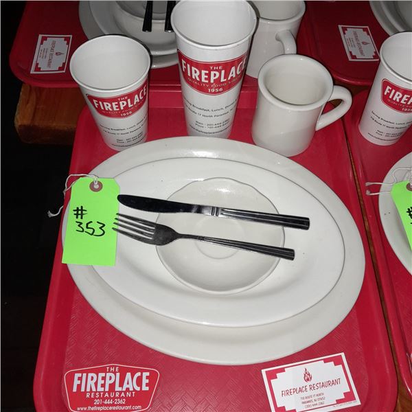 Original The Fireplace Restaurant - Place Seating W/ Tray, 2 Cups, 4 China Pieces, 2 Flatware, 1 Mag