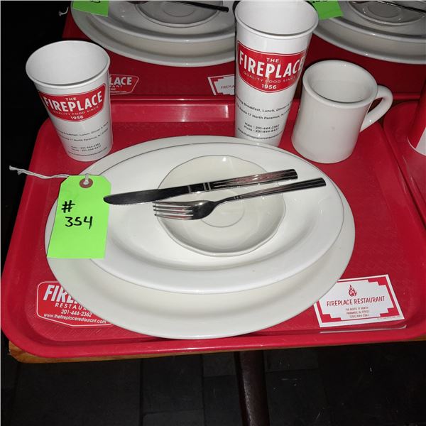 Original The Fireplace Restaurant - Place Seating W/ Tray, 2 Cups, 4 China Pieces, 2 Flatware, 1 Mag