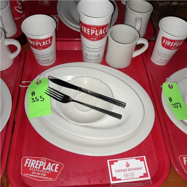Original The Fireplace Restaurant - Place Seating W/ Tray, 2 Cups, 4 China Pieces, 2 Flatware, 1 Mag