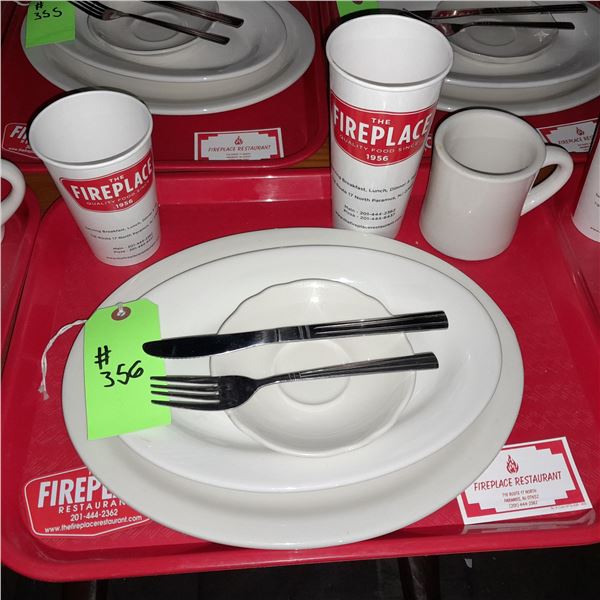 Original The Fireplace Restaurant - Place Seating W/ Tray, 2 Cups, 4 China Pieces, 2 Flatware, 1 Mag