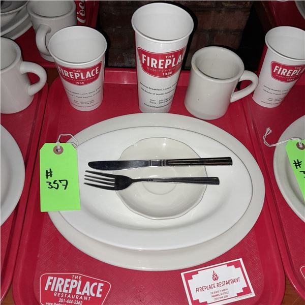 Original The Fireplace Restaurant - Place Seating W/ Tray, 2 Cups, 4 China Pieces, 2 Flatware, 1 Mag