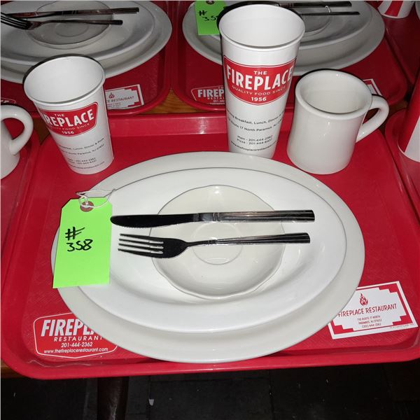 Original The Fireplace Restaurant - Place Seating W/ Tray, 2 Cups, 4 China Pieces, 2 Flatware, 1 Mag