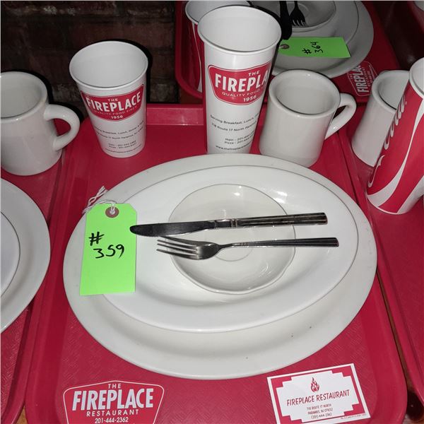 Original The Fireplace Restaurant - Place Seating W/ Tray, 2 Cups, 4 China Pieces, 2 Flatware, 1 Mag