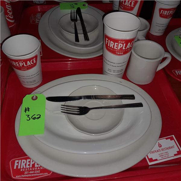 Original The Fireplace Restaurant - Place Seating W/ Tray, 2 Cups, 4 China Pieces, 2 Flatware, 1 Mag