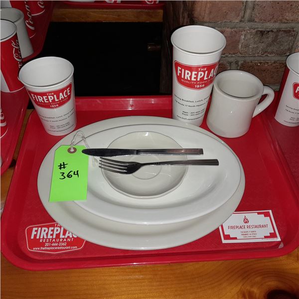 Original The Fireplace Restaurant - Place Seating W/ Tray, 2 Cups, 4 China Pieces, 2 Flatware, 1 Mag