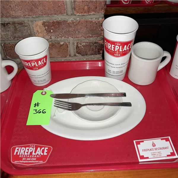 Original The Fireplace Restaurant - Place Seating W/ Tray, 2 Cups, 4 China Pieces, 2 Flatware, 1 Mag