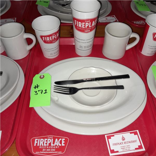 Original The Fireplace Restaurant - Place Seating W/ Tray, 2 Cups, 4 China Pieces, 2 Flatware, 1 Mag