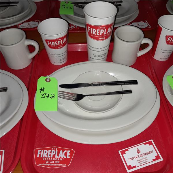 Original The Fireplace Restaurant - Place Seating W/ Tray, 2 Cups, 4 China Pieces, 2 Flatware, 1 Mag