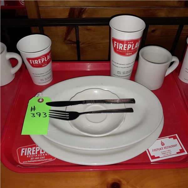 Original The Fireplace Restaurant - Place Seating W/ Tray, 2 Cups, 4 China Pieces, 2 Flatware, 1 Mag