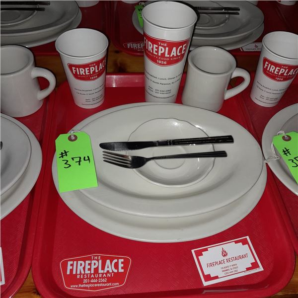 Original The Fireplace Restaurant - Place Seating W/ Tray, 2 Cups, 4 China Pieces, 2 Flatware, 1 Mag