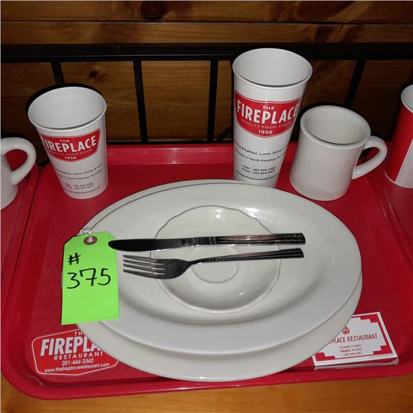 Original The Fireplace Restaurant - Place Seating W/ Tray, 2 Cups, 4 China Pieces, 2 Flatware, 1 Mag