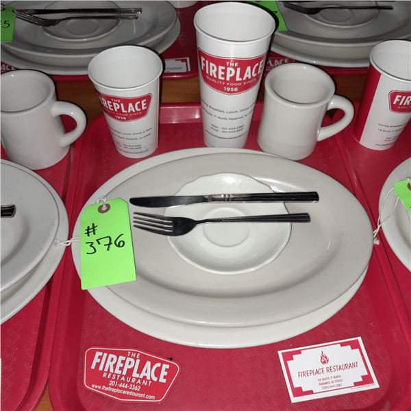 Original The Fireplace Restaurant - Place Seating W/ Tray, 2 Cups, 4 China Pieces, 2 Flatware, 1 Mag