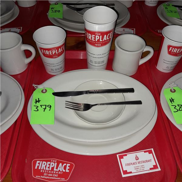 Original The Fireplace Restaurant - Place Seating W/ Tray, 2 Cups, 4 China Pieces, 2 Flatware, 1 Mag