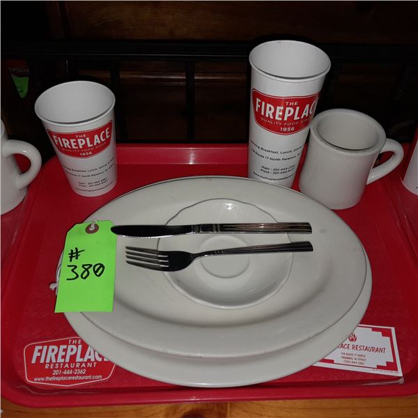 Original The Fireplace Restaurant - Place Seating W/ Tray, 2 Cups, 4 China Pieces, 2 Flatware, 1 Mag