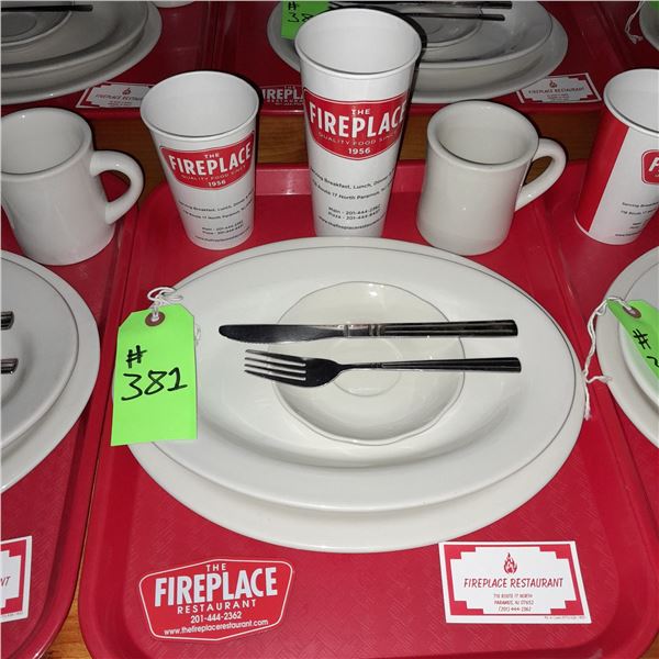 Original The Fireplace Restaurant - Place Seating W/ Tray, 2 Cups, 4 China Pieces, 2 Flatware, 1 Mag