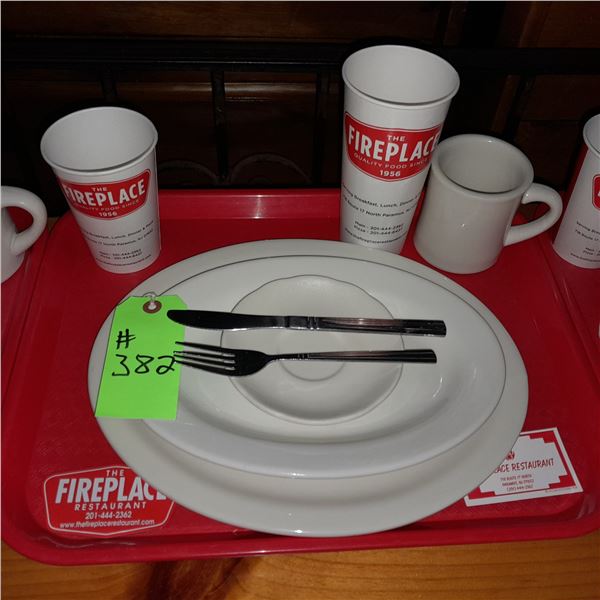 Original The Fireplace Restaurant - Place Seating W/ Tray, 2 Cups, 4 China Pieces, 2 Flatware, 1 Mag