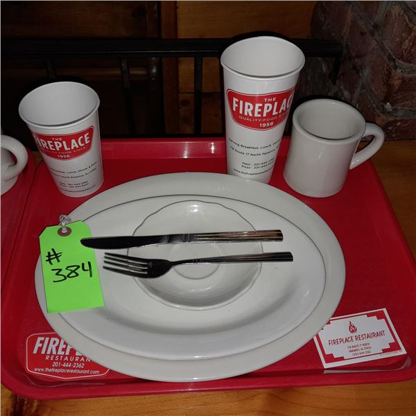 Original The Fireplace Restaurant - Place Seating W/ Tray, 2 Cups, 4 China Pieces, 2 Flatware, 1 Mag